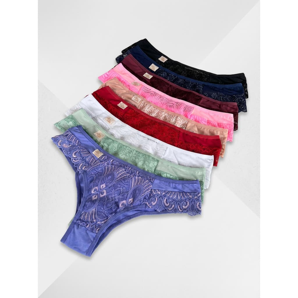 Kit Calcinha Renda Premium Adulto Forro em Algodão Tanga Microfibra Conforto Sensualidade Dia a Dia