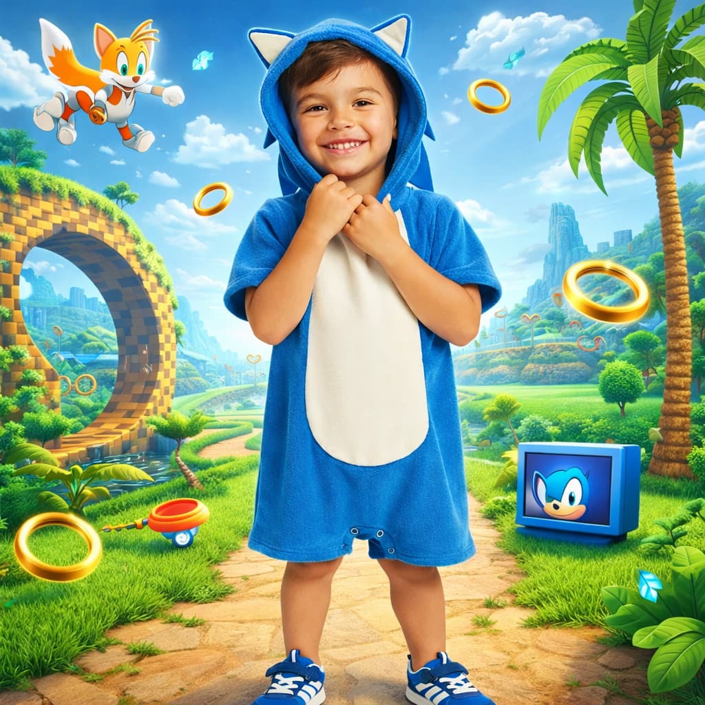 Fantasia Infantil Sonic Menino Macacão Tema Aniversário Roupa Menino