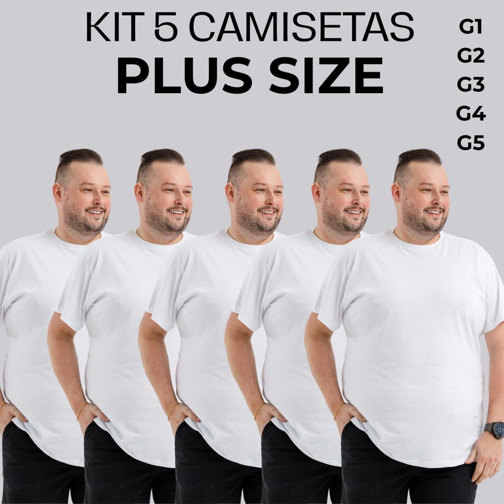 KIT 5 Lote Camiseta Camisa Plus Size Masculina Extra Grande 100% Algodão 30.1 -G1 G2 G3 G4 G5