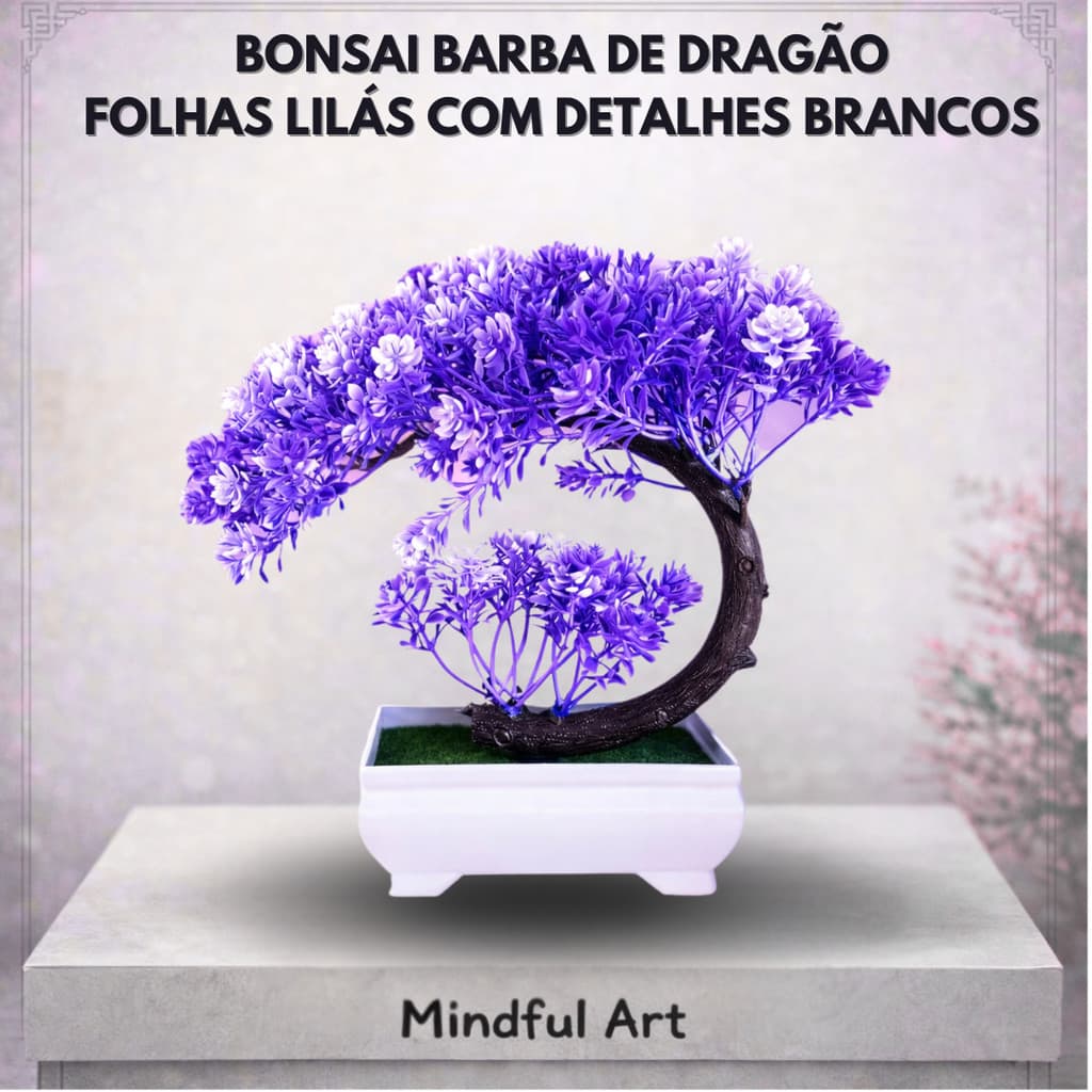 Bonsai Artificial Decorativo Lilás Barba de Dragão – Sofisticação em Forma Natural