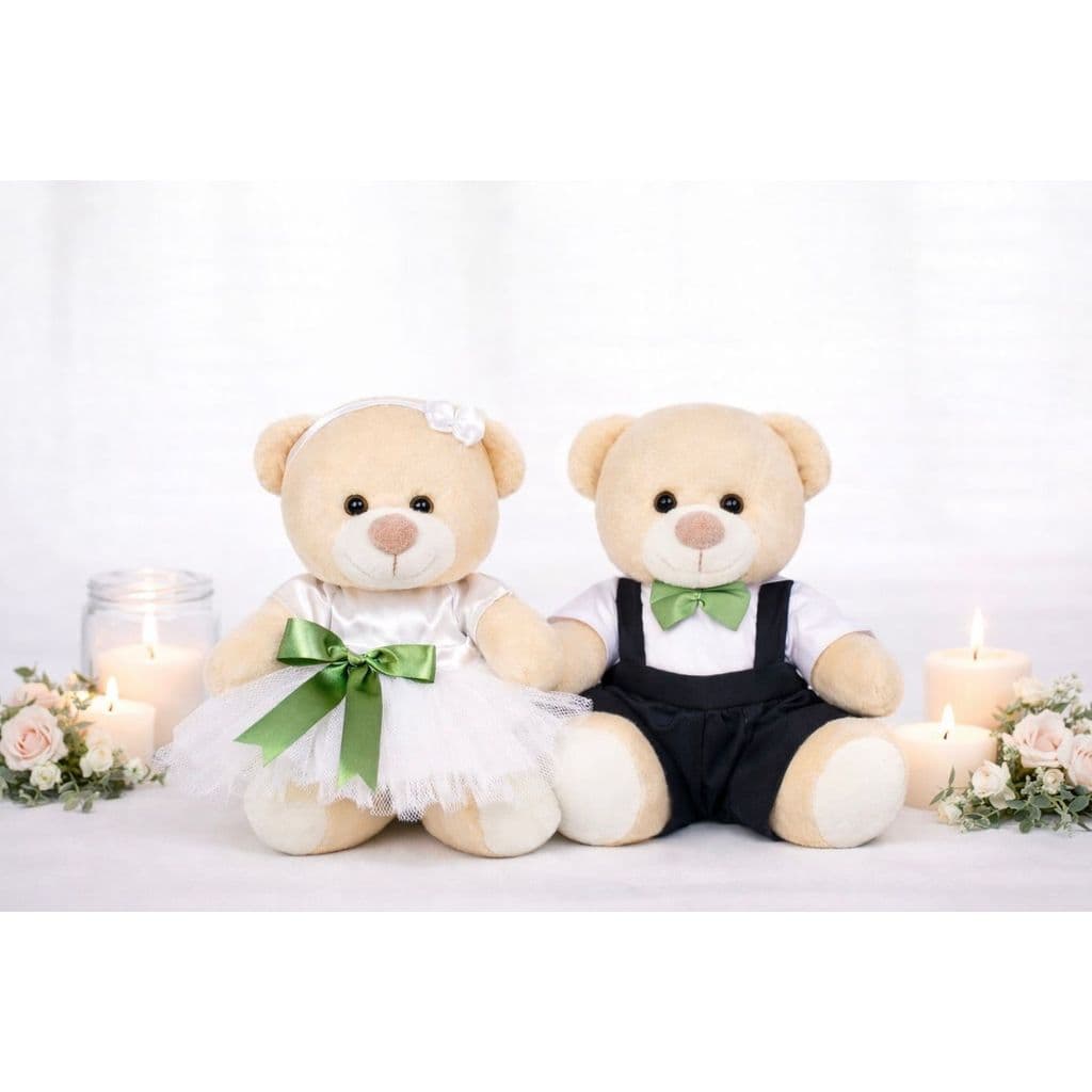 Casal de noivos Urso pelúcia detalhes verde Oliva Daminha Pajem