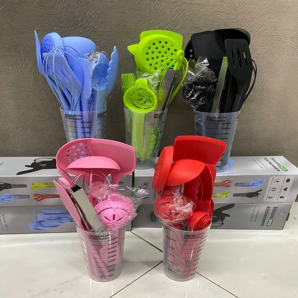 Kit Utensílios De Cozinha Em Silicone 16 Peças Com Copo Medidor Profissional - Bingo