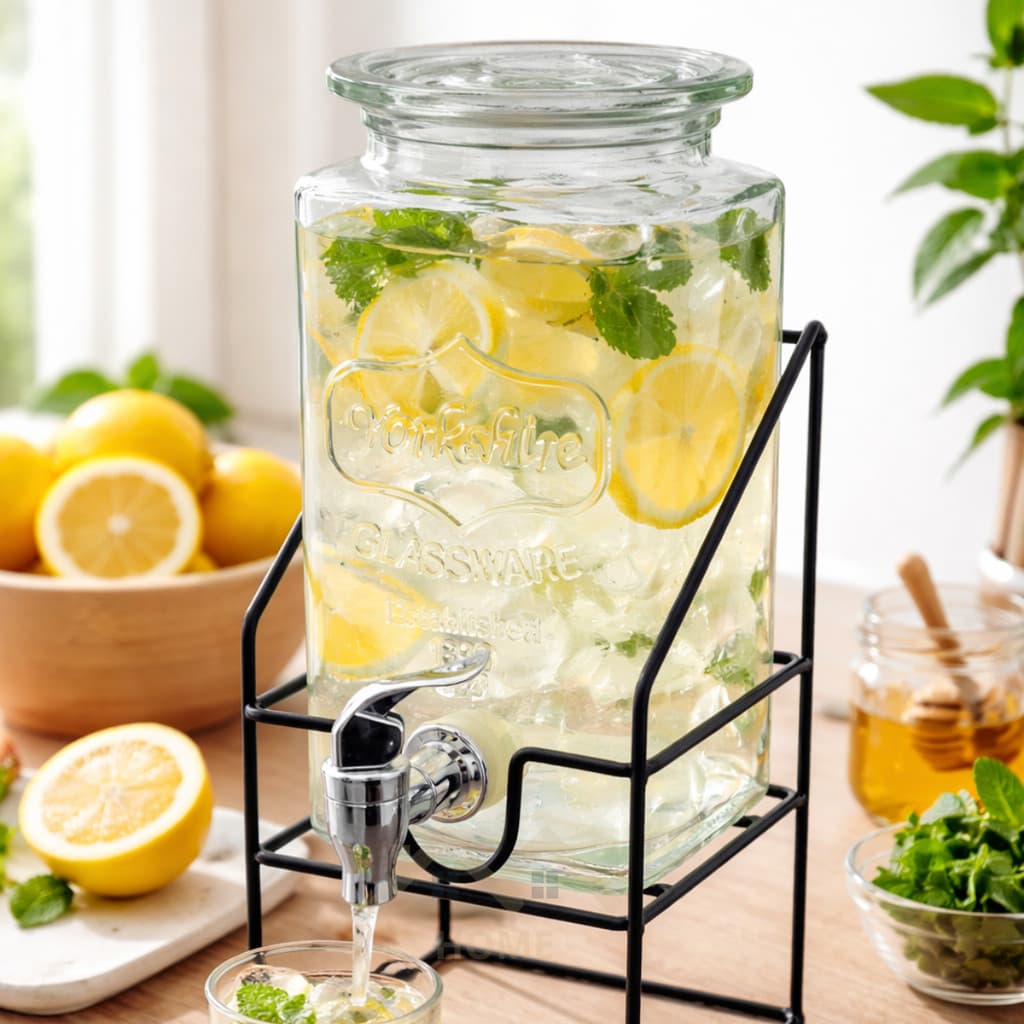 Suqueira de Vidro 1.6 Litros com Suporte e Torneira Servir Sucos, Água e Drinks