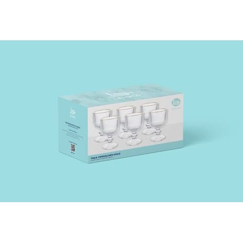 Conjunto 6 Tacas Vidro Versalhes 260ML Design Classico Elegante Vinho Copos Resistente Duravel