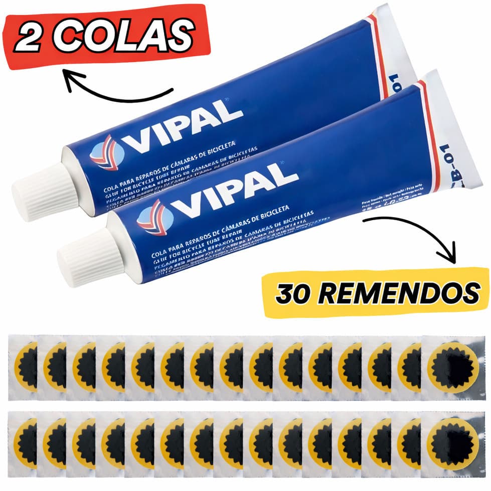 Kit 30 Remendos Moto Bicicleta Camara de Ar 2 Colas de Remendo Vipal 15g e 30 Remendos 30mm A Frio