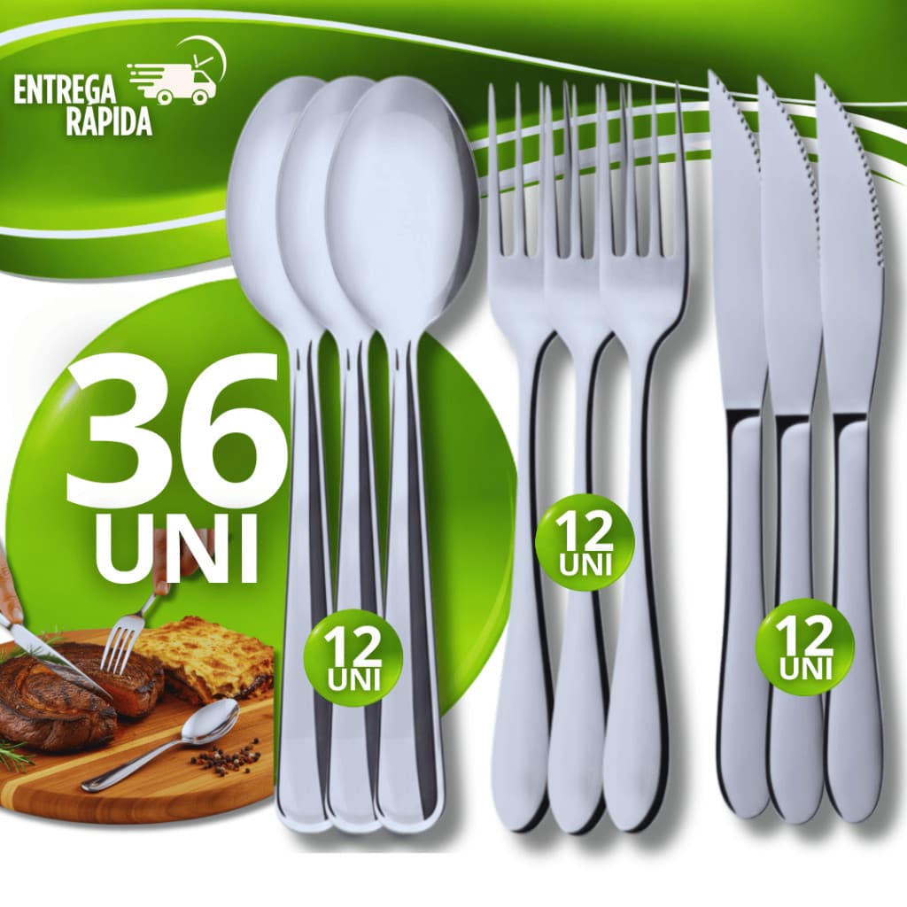 Lote Especial 36 Talheres 12 Garfos 12Facas 12 Colher Faqueiro de Mesa Restaurantes Evento Cafeteria Escola Bar Buffet