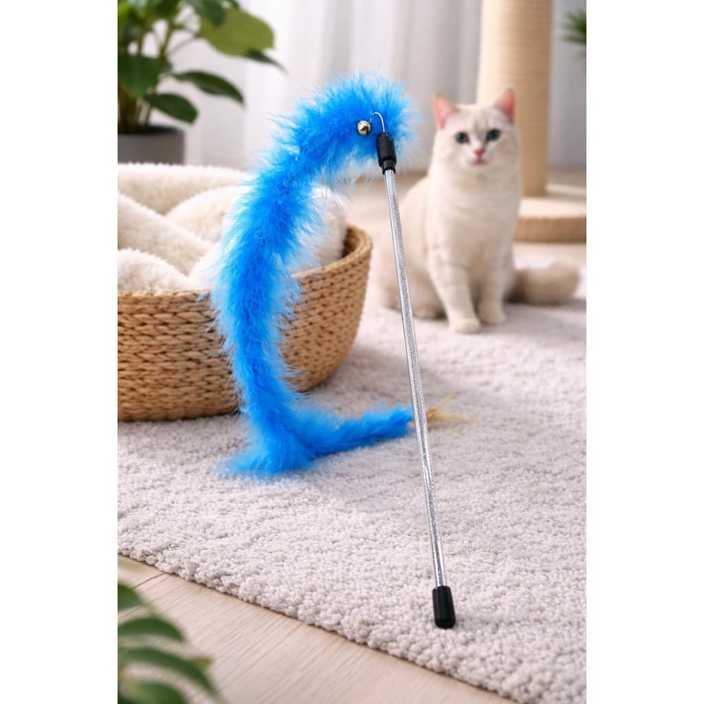 VARINHA PARA GATO E OUTROS PETS - COM PENA COLORIDA  - 40CM