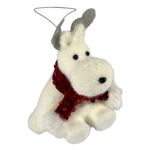 Enfeite de Natal Alce Pelúcia Cachecol Sentado 16cm