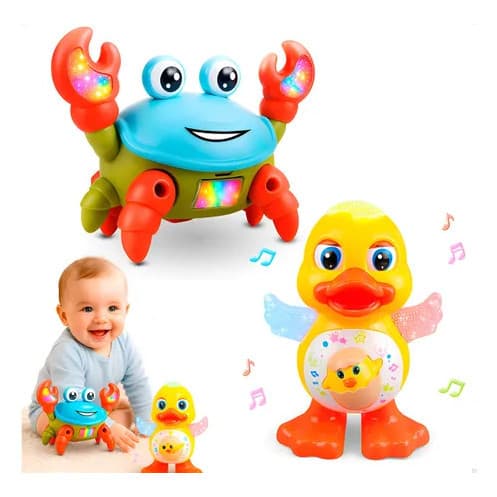 1/2 Pato Dançarino Caranguejo Fujão Abelha Brinquedo Musical Anda Mexe Com Luz E Som