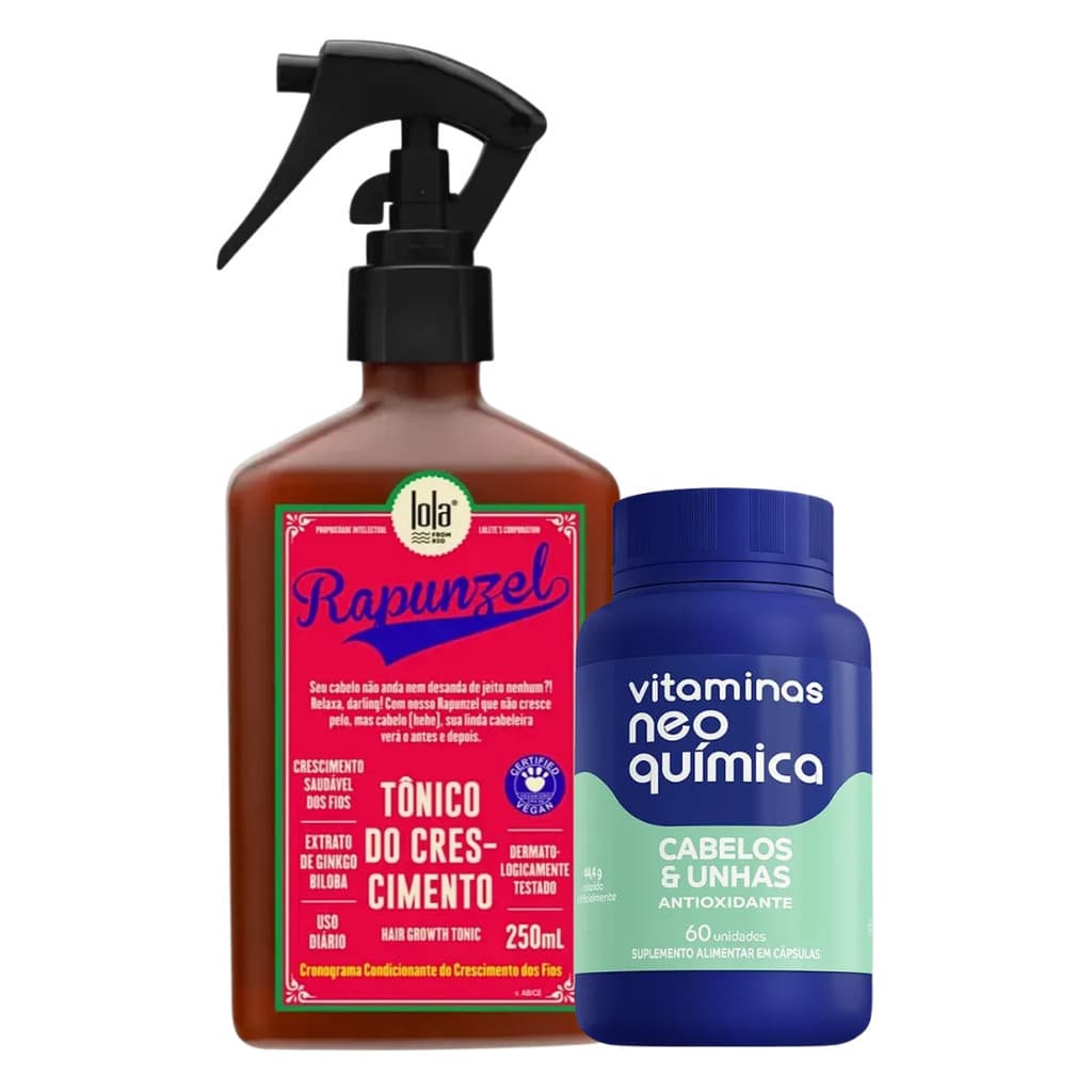 Kit Tonico do Crescimento Lola Rapunzel 250ml + Neo Química Cabelos e Unhas 60 Capsulas