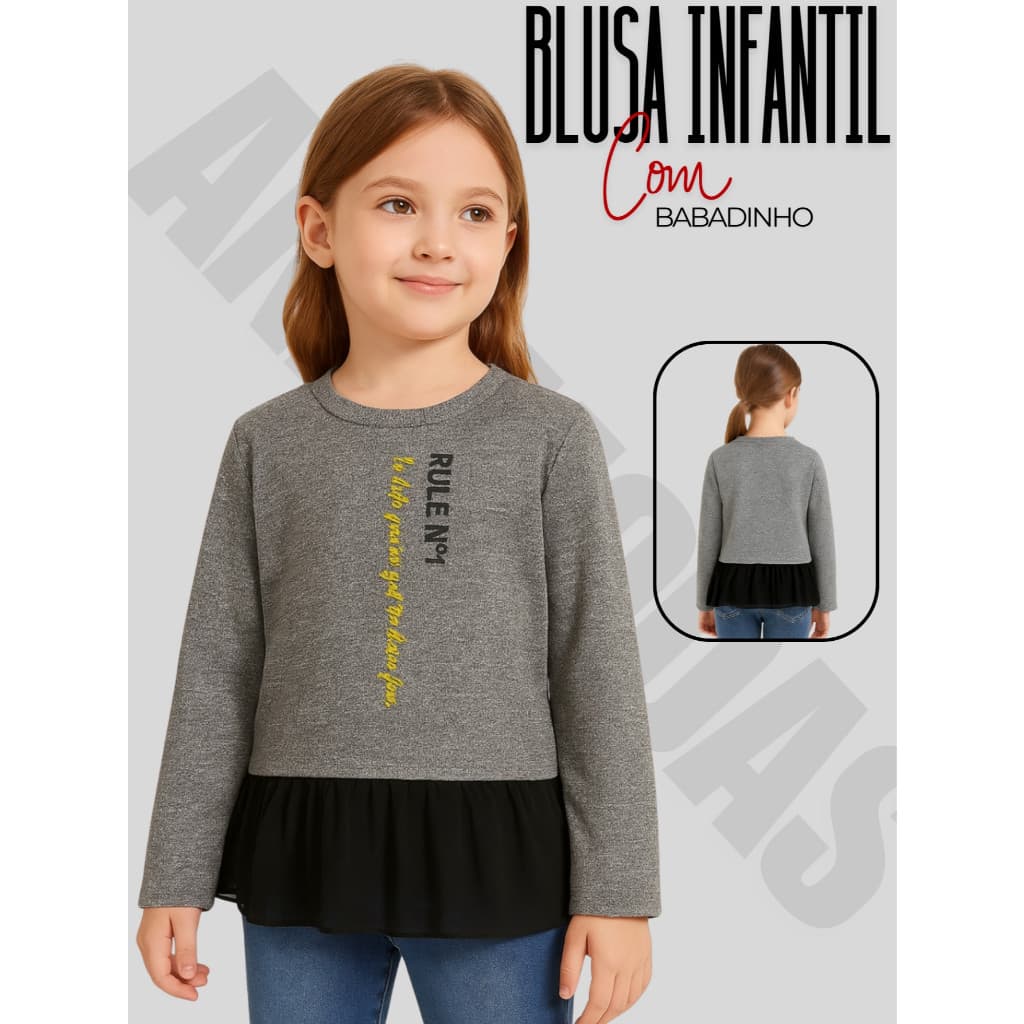 Blusa Infantil Feminina Moletom Fechado sem Capuz com Babadinho Delicado Inverno
