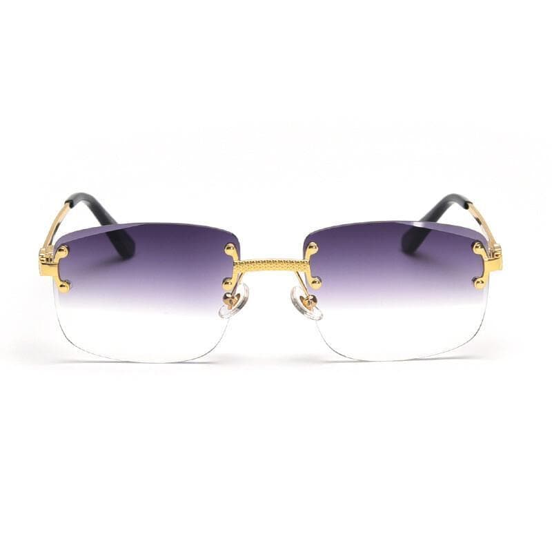 Óculos de Sol Quadrados Sem Armação para Mulheres, Lentes Gradiente Marrom Azul, Armação de Metal Sem Aro, Proteção UV40