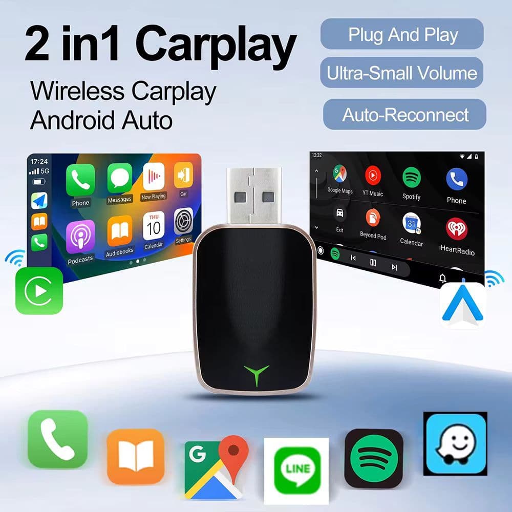 Adaptador CarPlay 2 Em 1 Com Fio Para Sem E Android Auto Plug & Play
