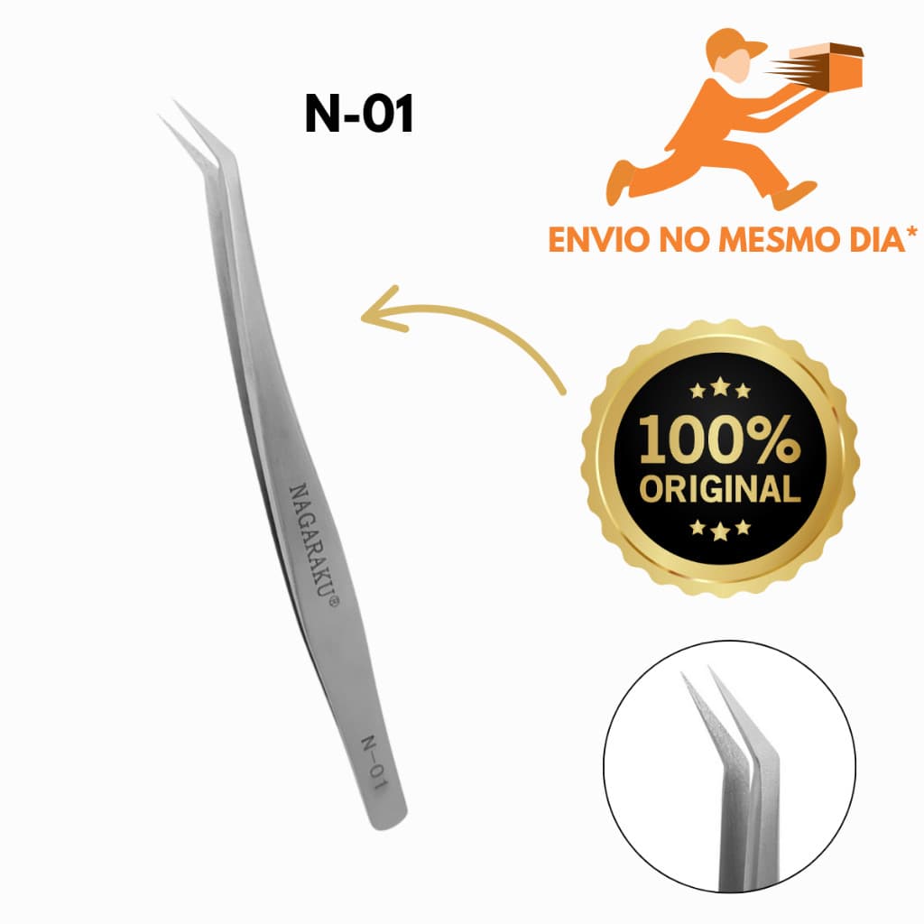Pinça Nagaraku N01 Extensão de Cílios Volume Isolamento Fio a Fio Prata Aço Inoxidável Envio Rápido no Brasil