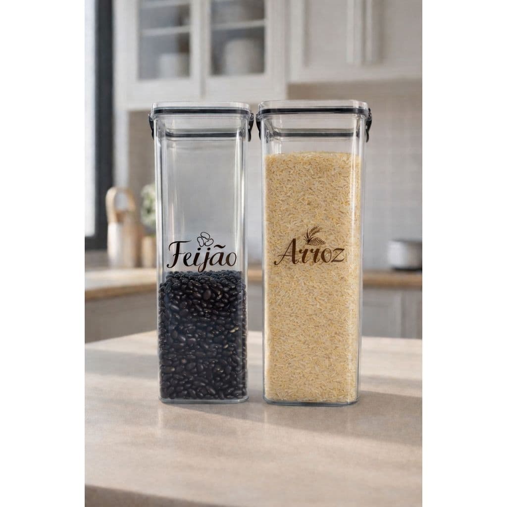 Pote Hermético Acrílico para Arroz e Feijão GRANDE 2,15 Litros  –Kit ou Unitário/Organização Cozinha