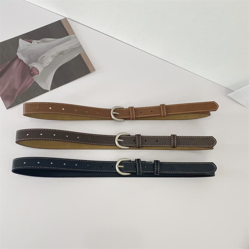 Ins estilo linha branca pino fivela cinto fino vestido decorativo simples cinto de couro do plutônio feminino All-Match