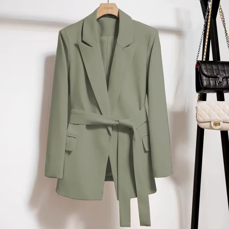 Blazer Feminino Estilo Coreano Novo para Primavera e Outono 2026, com Cinto, Corte Slim, Elegante e Moderno.