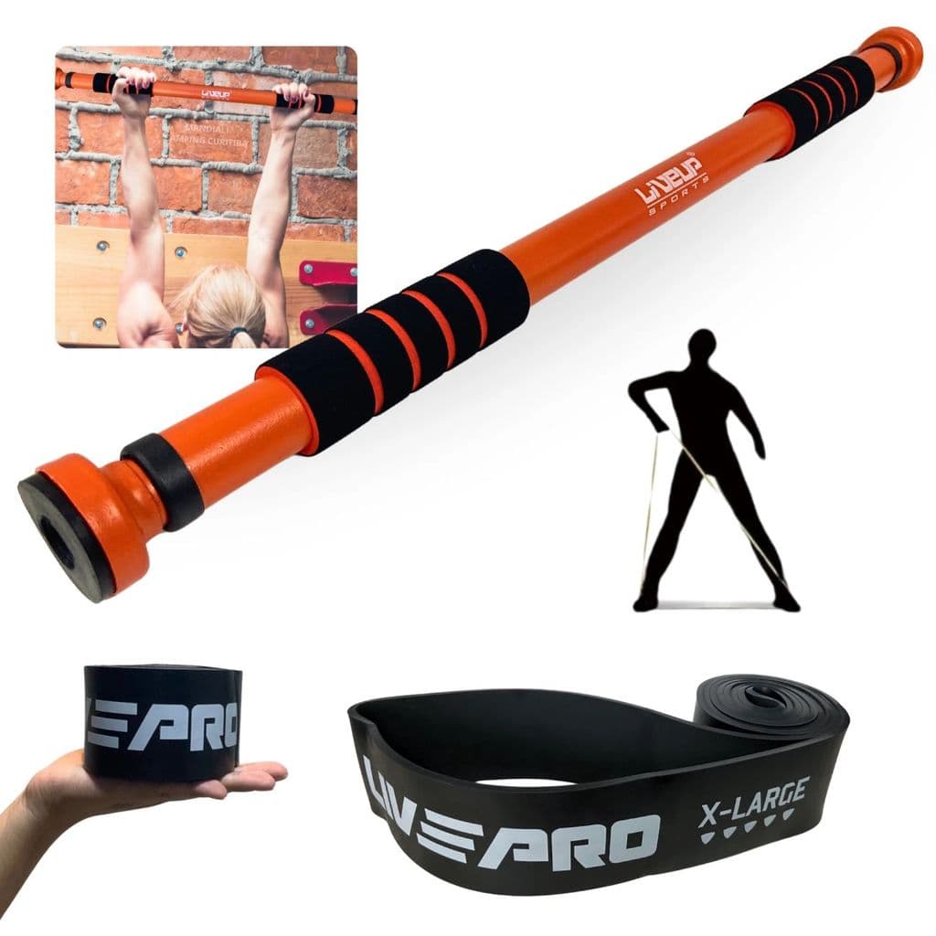 Barra de Pressão para Porta 65cm a 95cm + Super Band Faixa Elástica Super Forte Treino Exercícios
