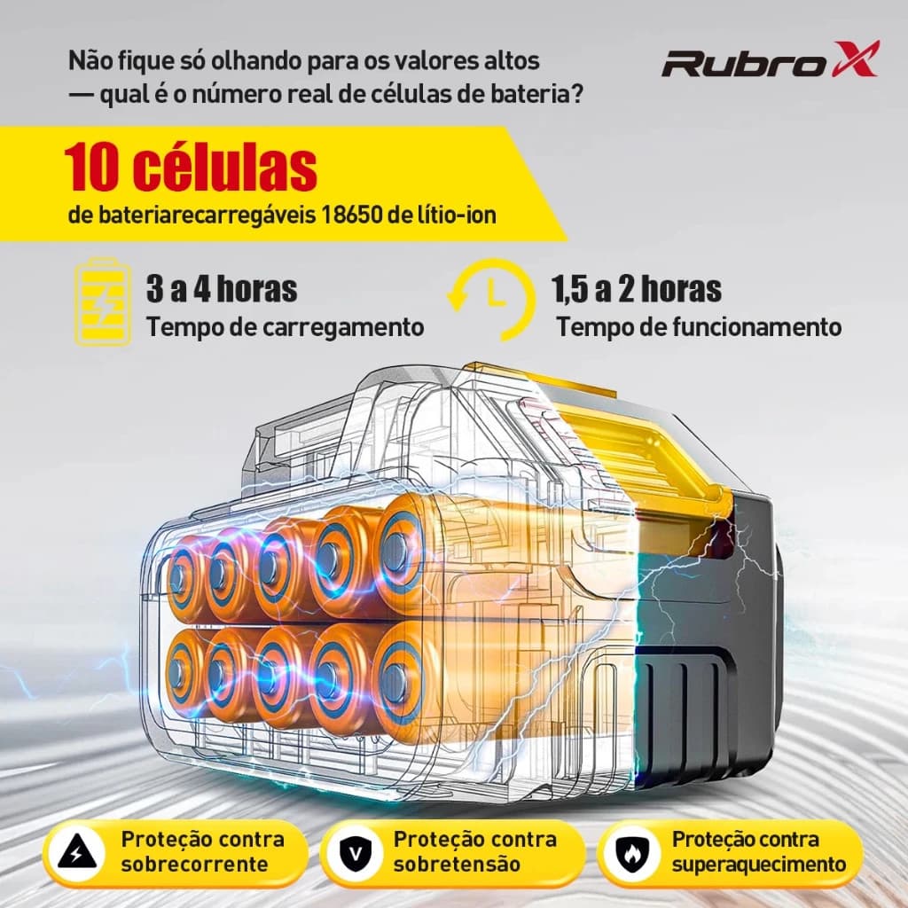 RubroX Bateria Recarregável 48V Lavadora Sem Fio Furadeira Chave Impacto