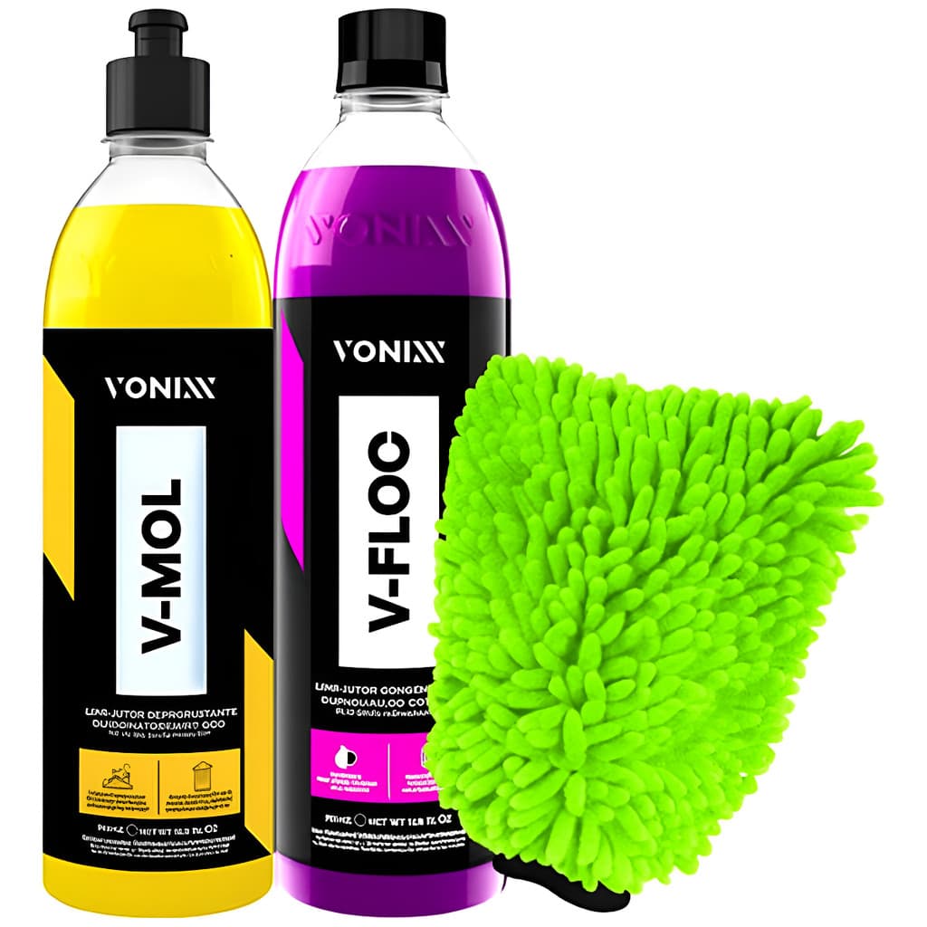 Kit Lavagem Automotiva Vonixx V-Floc V-Mol Shampoo Carro Moto Luva Microfibra JS + Pincel