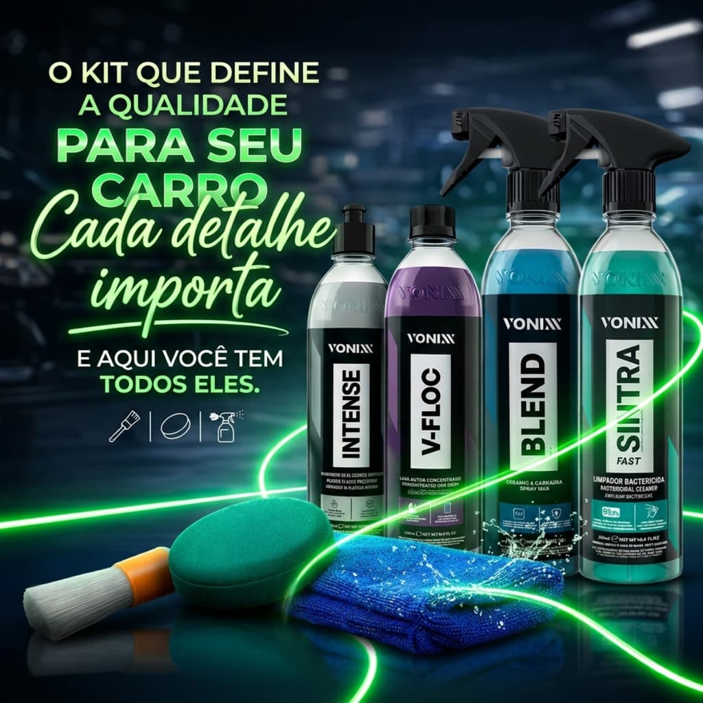 Kit Detalhamento Automotivo Vonixx Sintra Fast V-Floc Blend Spray Intense + Acessórios