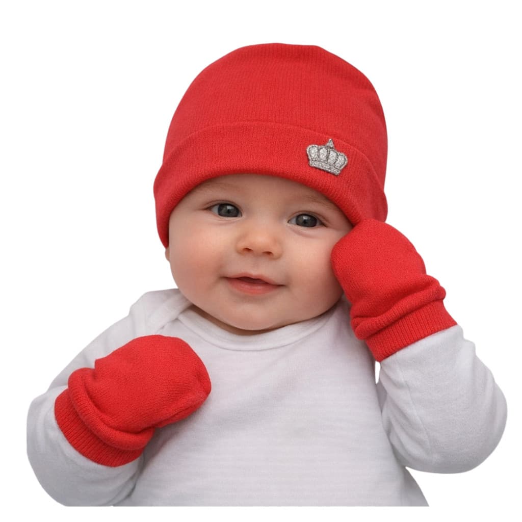 KIT TOUCA  COM COROA BORDADO, SAPATO E LUVA; BEBÊ DE 0 A 4 MESES; DIVERSAS CORES