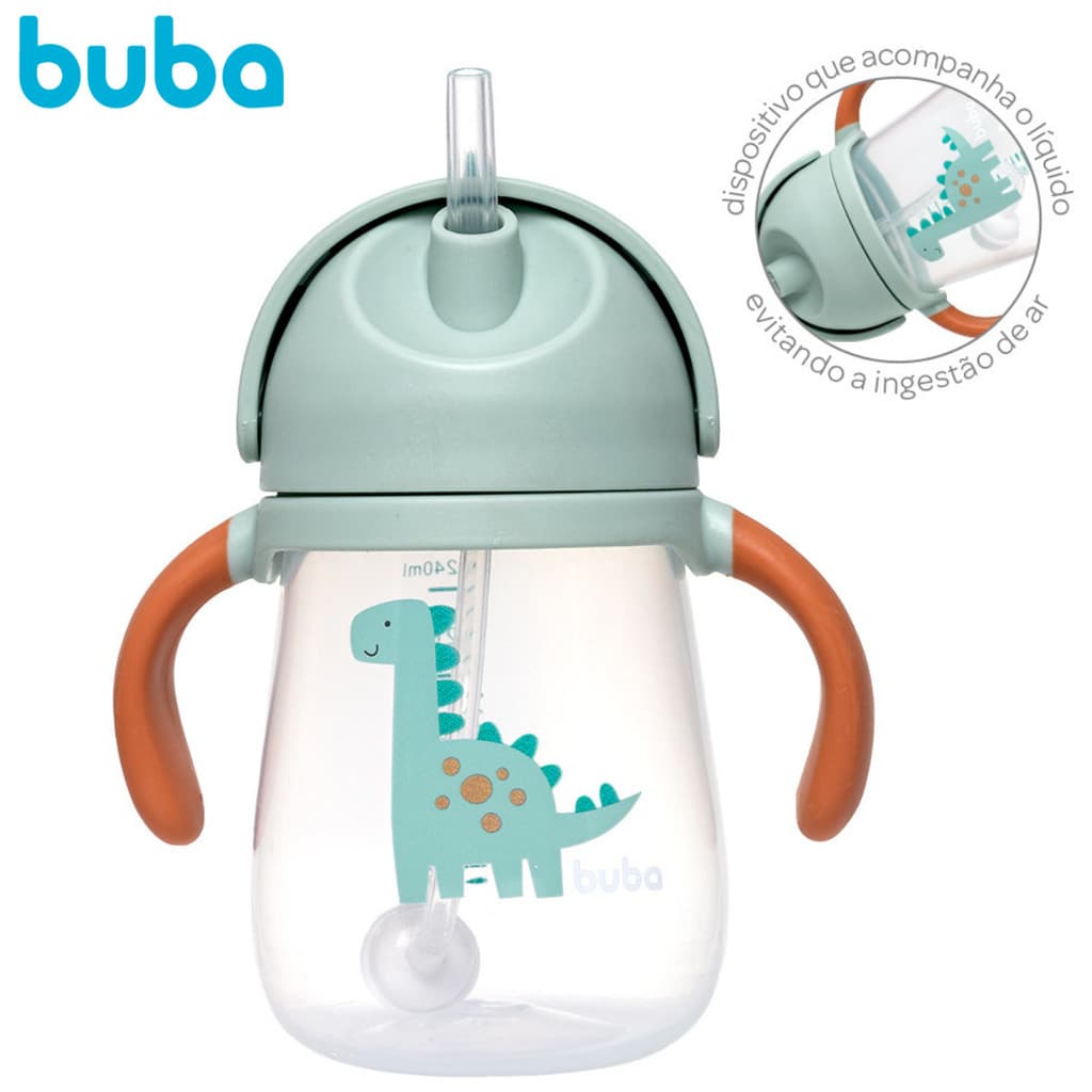 Copo Treinamento com Canudo Magic Dino Silicone Buba Menino