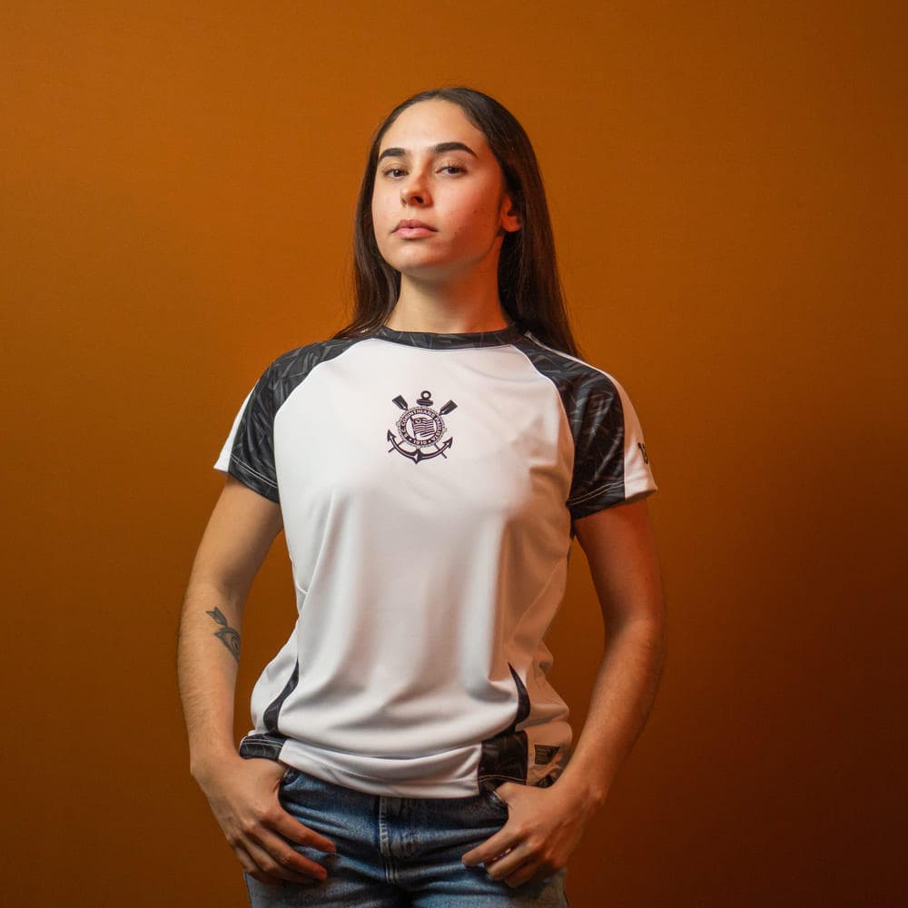 Camiseta Corinthians Raglan 32665 Feminina Branco/Preto