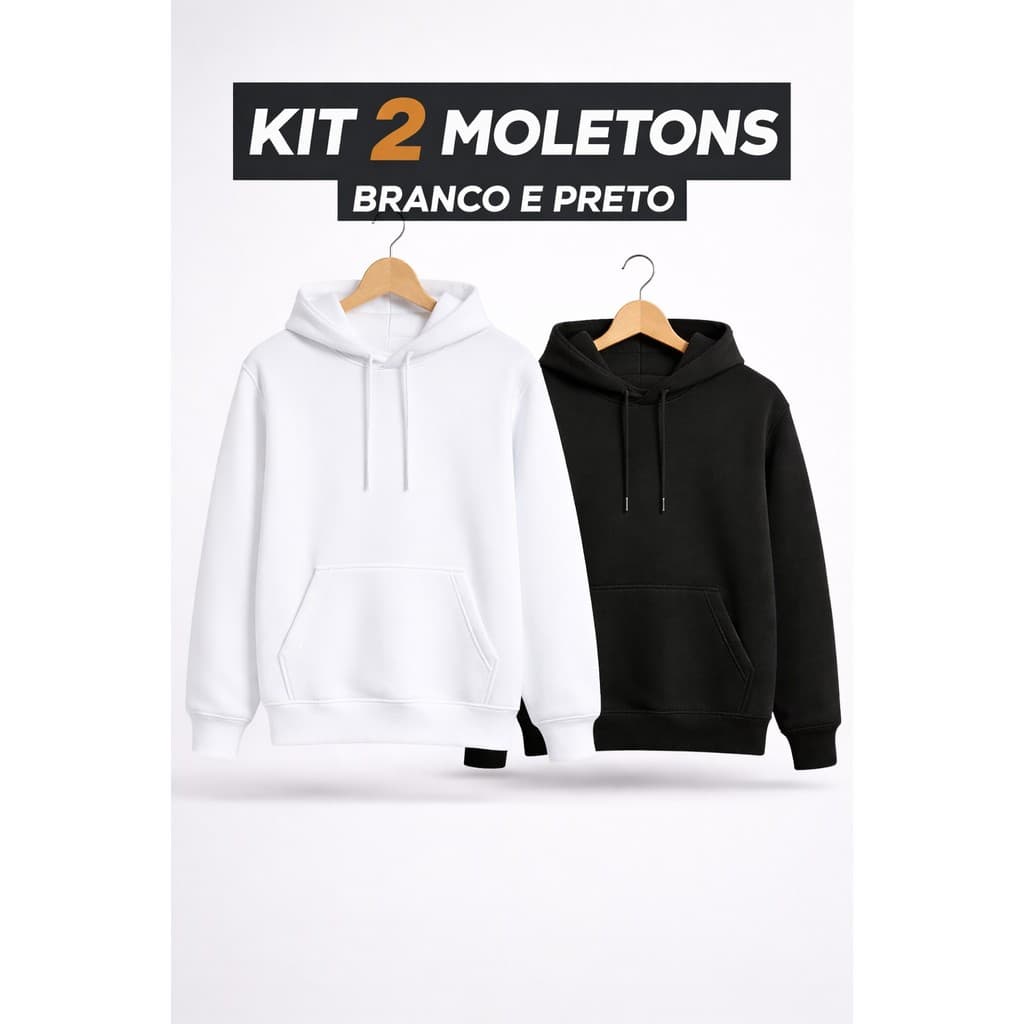 Kit 2 Moletons Canguru Unissex Flanelado Com Capuz e Bolso Liso Sem Estampa