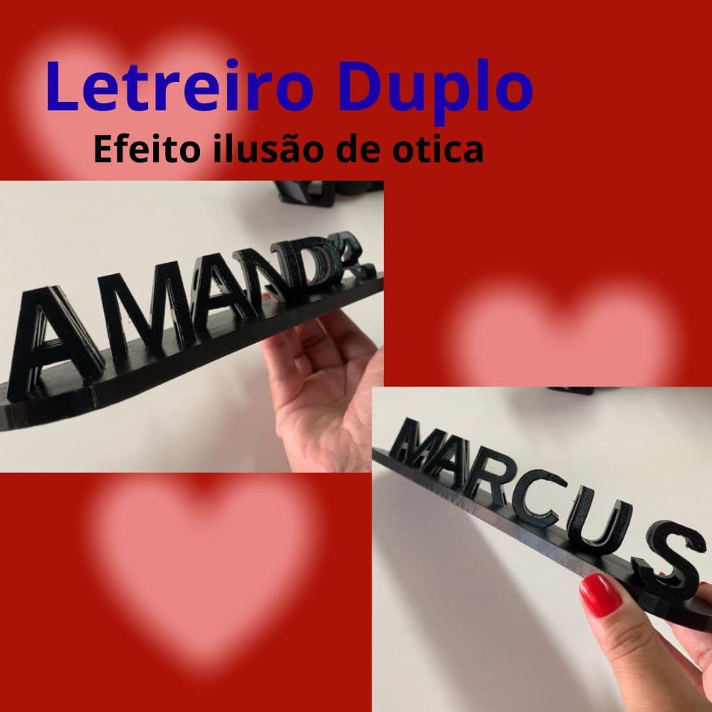 Letreiro Mágico com Ilusão de Ótica em 3D – Nome Duplo - Letreiro Mágico – Personalize as cores