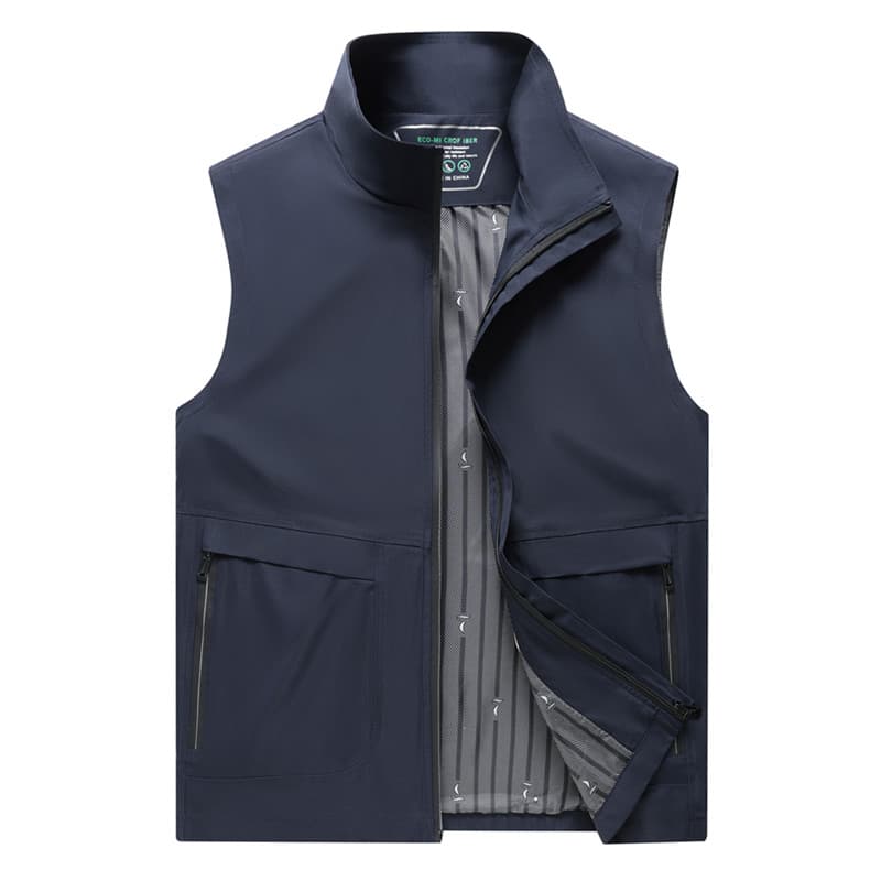 Masculino Plus Size colete Casual sem mangas colete Multi-bolso colete gola alta