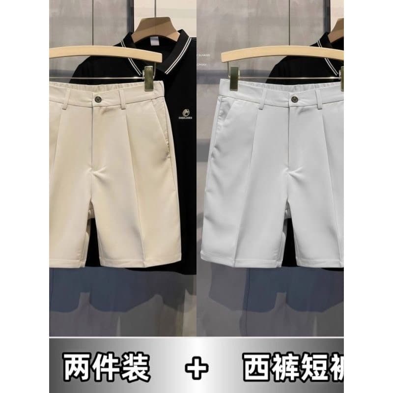Calças casuais verão shorts de seda gelo masculino Anti-rugas calças de negócios legal respirável quatro lados alta elás