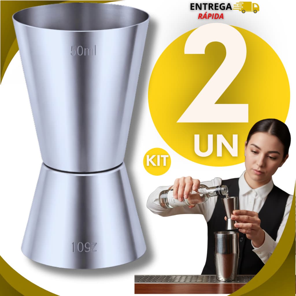 Kit 02 Dosador Duplo Para Drinks Aço Inox 25ml e 50ml Bar Drink Barman Bebidas Caipirinha