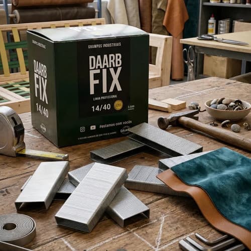 Grampo Pneumático 14/40mm DAARB FIX 2.500 Unidades Aço Polido Alta Resistência Tapeçaria Marcenaria
