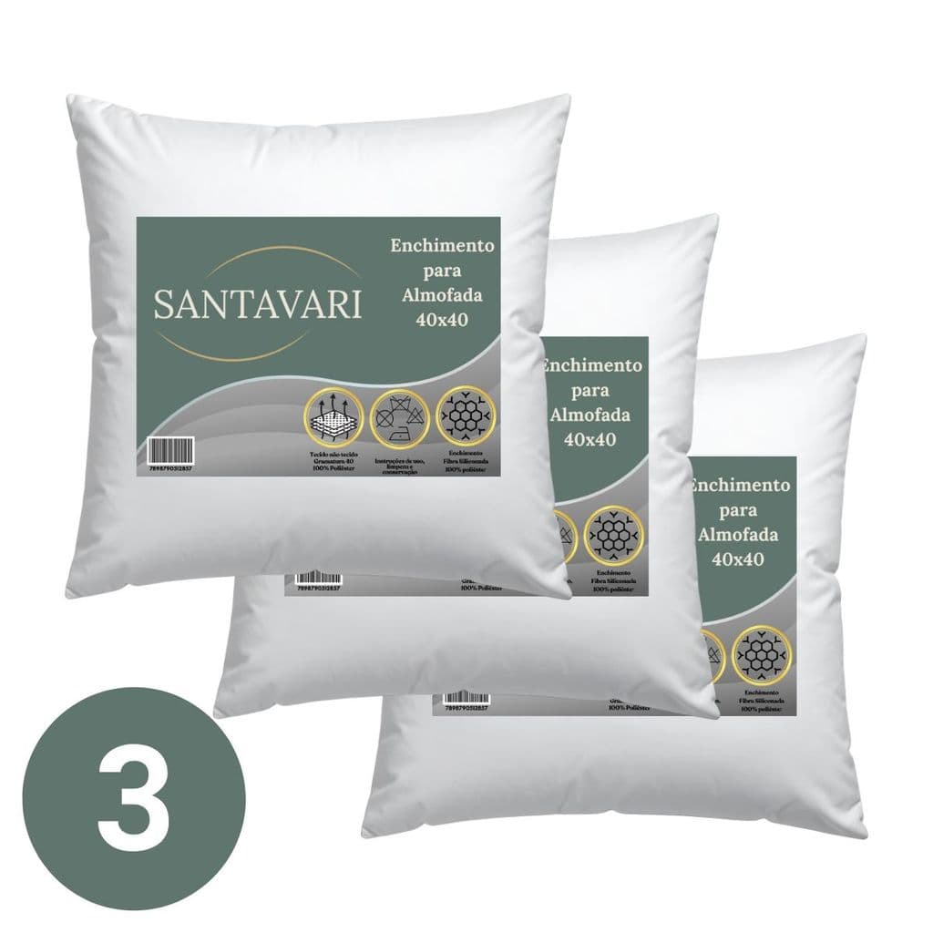 Kit 3 Enchimentos de Almofada 40x40 – Fibra Siliconada com Capa TNT 40g