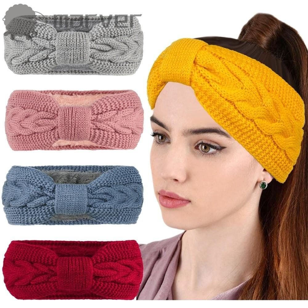 Turbante De Crochê MARVER , Tiaras Femininas Quentes E Grossas , Aquecedor De Orelha Com Nó Torcido De Malha Forrada De