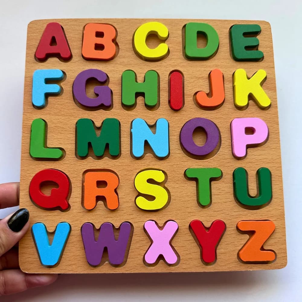 QUEBRA-CABEÇA ALFABETO EM MADEIRA EDUCATIVO INFANTIL LETRAS COLORIDAS A-Z