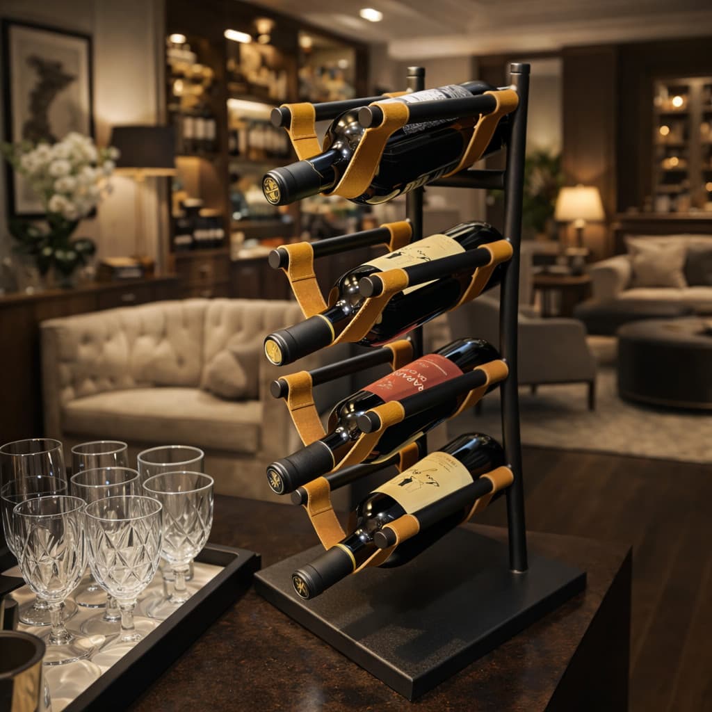 Adega Bancada 4 Garrafa Bar Vinho Vertical Em Aço Com Couro