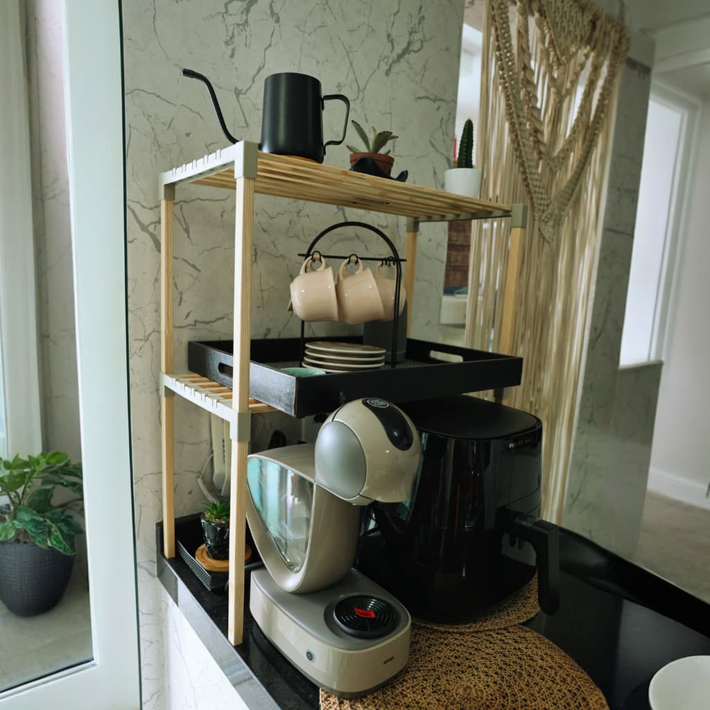Organizador Decorativo Café Multiuso em Madeira com 2 Prateleiras 2047