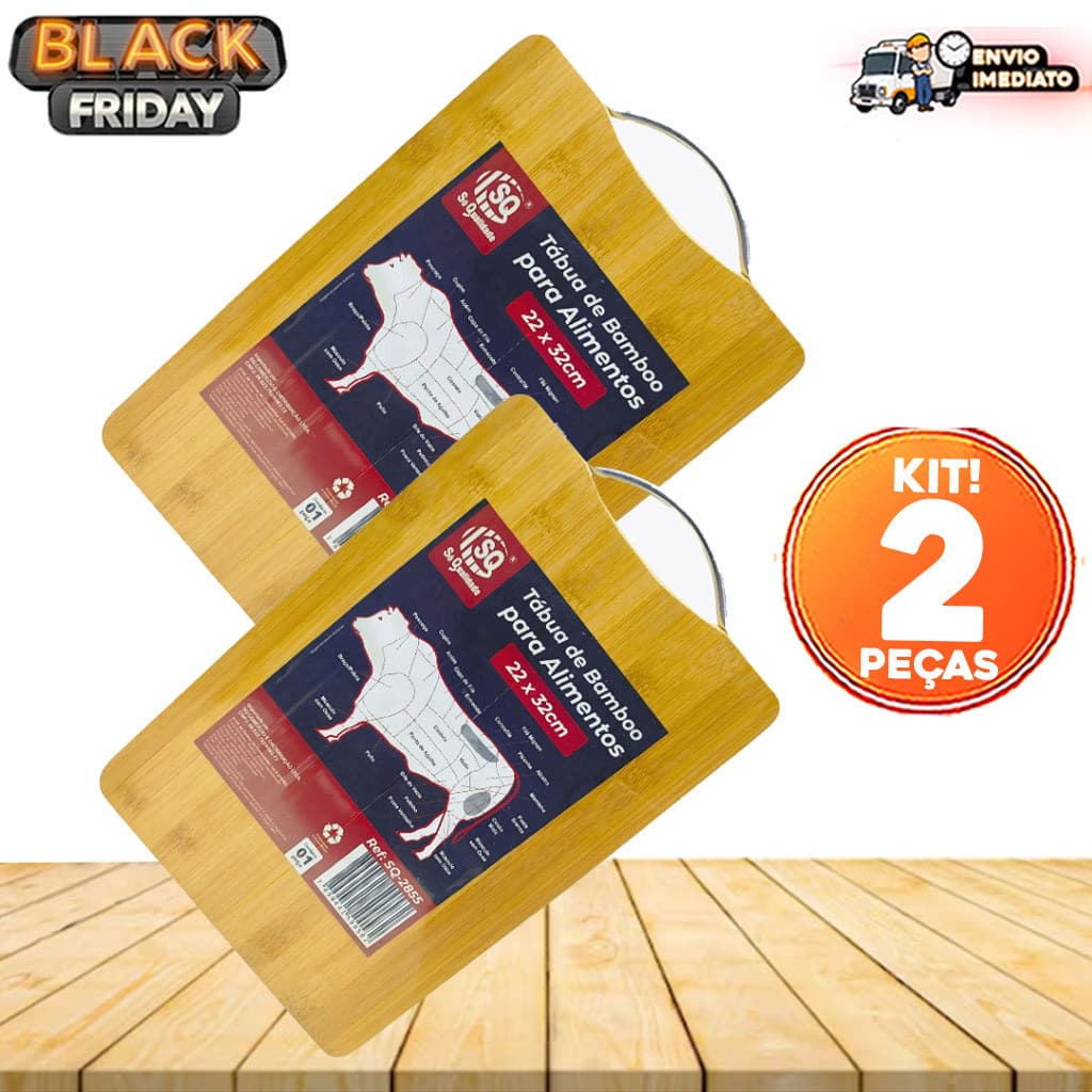 Kit 2 Tábuas de Corte de Madeira Bambu com Alça - Ideal para Carne, Churrasco, Legumes e Servir Alimentos