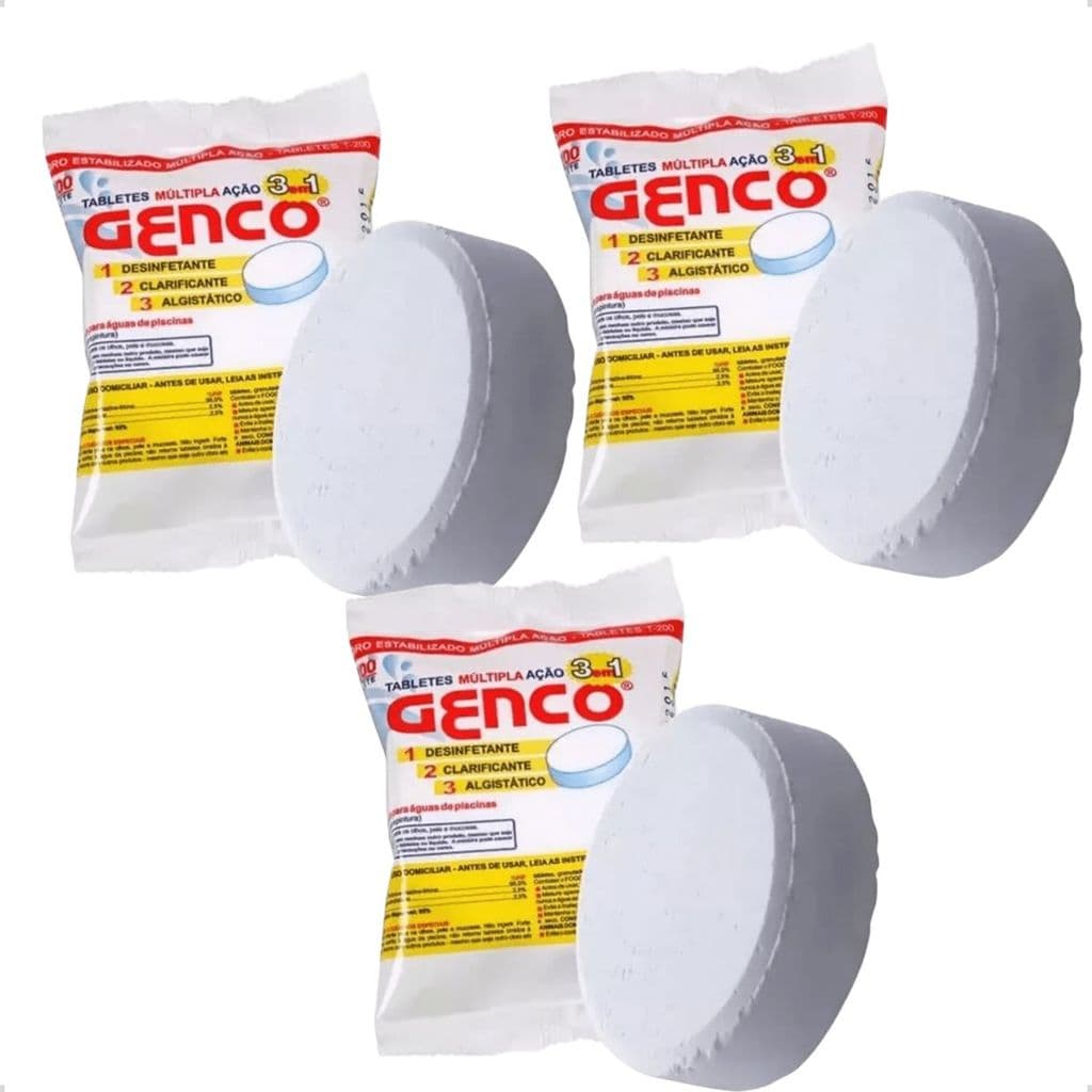 Kit 3 Pastilhas Cloro Genco 3 Em 1 Tablete 200g Múltipla Ação Original