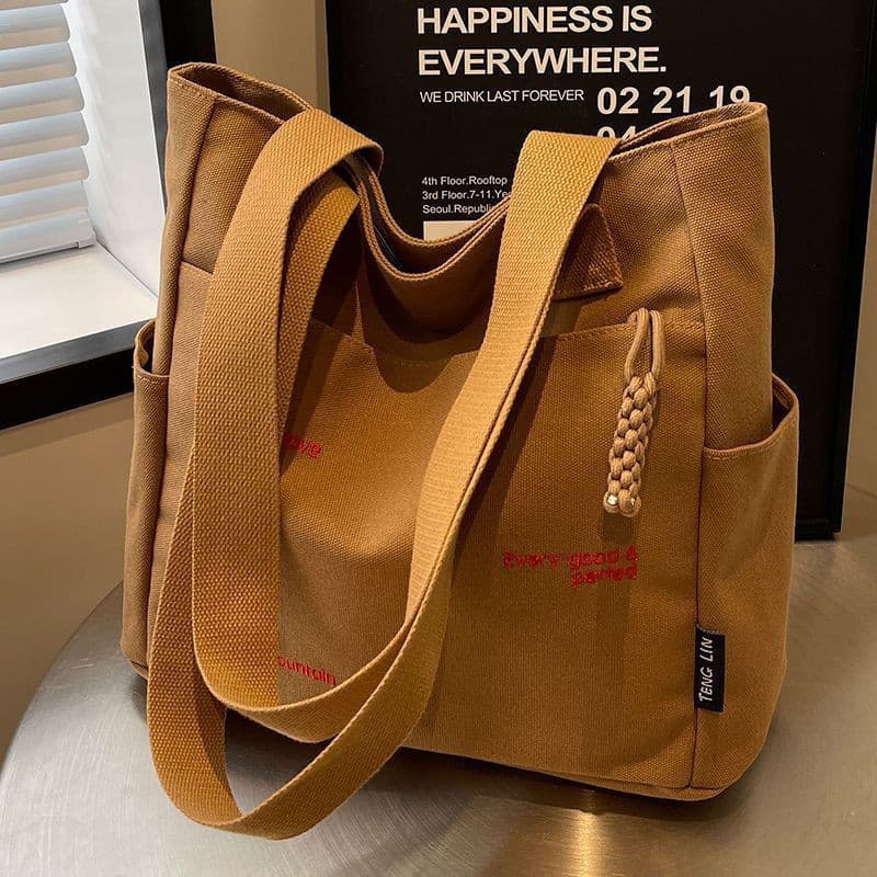Bolsas Femininas Lona Casual Simples Grande Capacidade Preppy Style Tote Bag