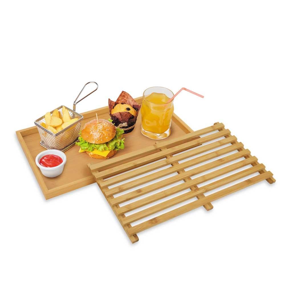 Tábua Migalheira Para Pão Retangular De Bambu Multiuso 2 em 1 Tábua Corte Pães Bolos