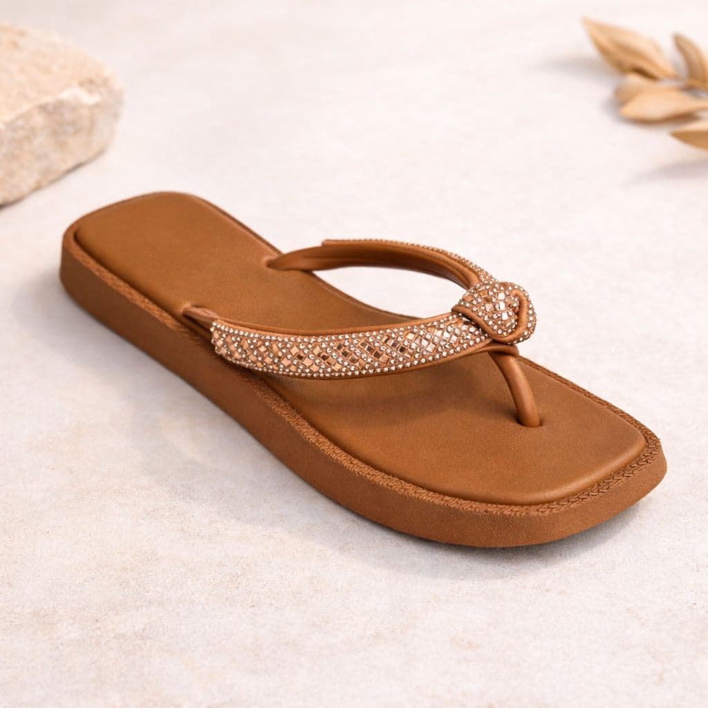 Chinelo Feminino Rasteira com Tiras Nó Strass Brilhante Lançamento 2026