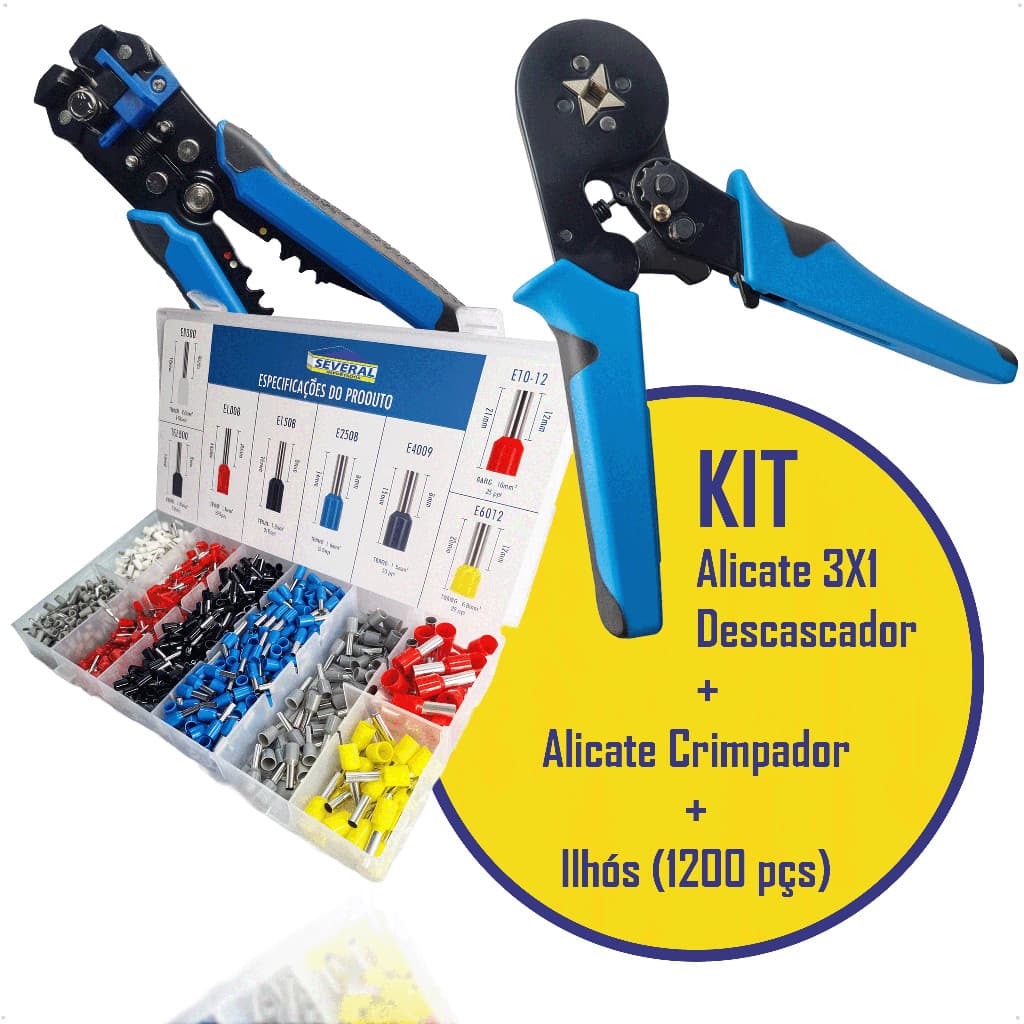 Kit Profissional Several Alicate Grimpar E Alicate Desencapador E 1200 Terminais Ilhós Tubular