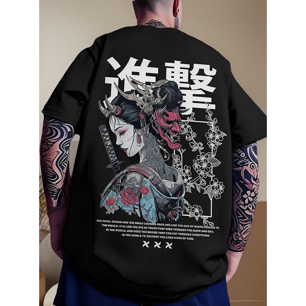 San Prime - Camiseta  Streetwear Japonesa Gueixa Samurai Oferta Caimento Grande Streetwear