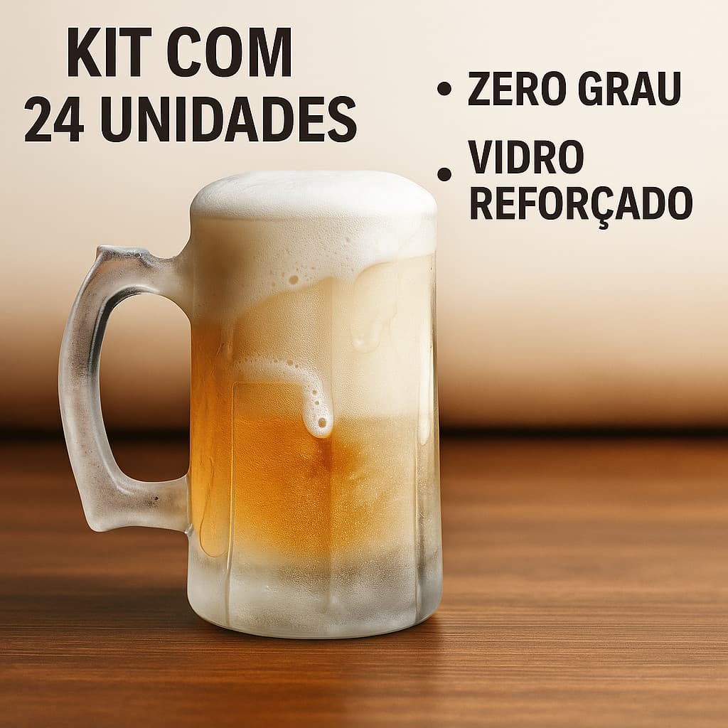 Jogo 24 Canecas de Chopp Bar Restaurante Zero Grau congelar Envio Imediato Resistente Vidro Grosso