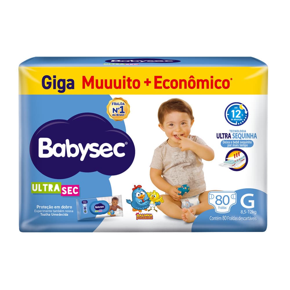 Fralda Giga BabySec Galinha Pintadinha Ultrasec G – 80 Unidades- Bebê sequinho por mais tempo