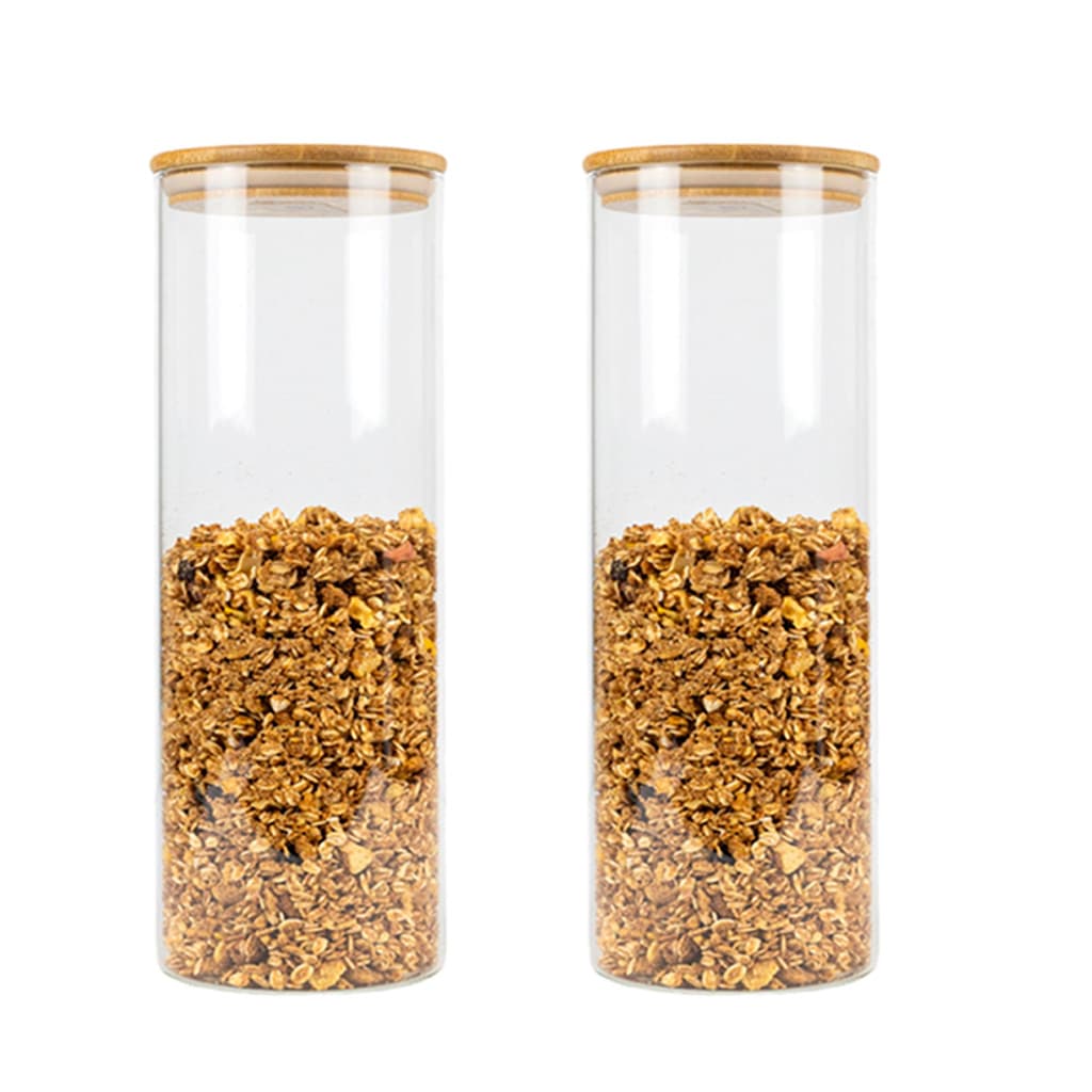 Kit 2 Pote Hermético Vidro Tampa Bambu Mantimentos Cozinha Organizador Geladeira Conserva Alimentos Grãos Temperos
