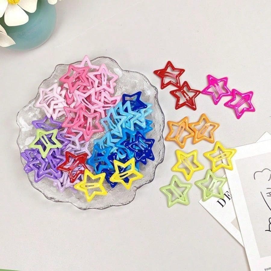 Presilhas de Cabelo Estrela | Conjunto de 50 Presilhas Coloridas